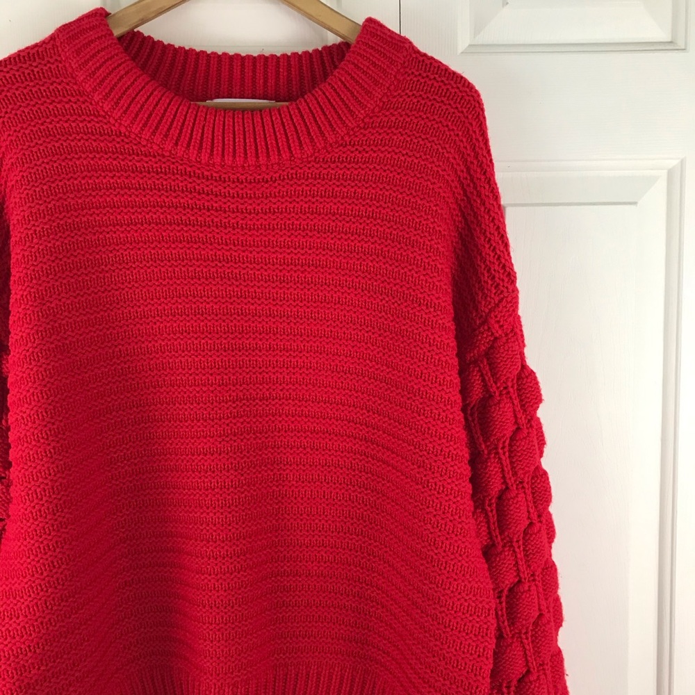Elodie Red Bubble Sleeve Pullover Sweater Size XL